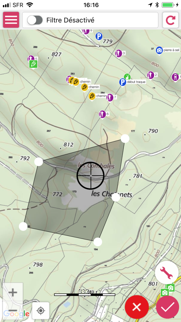 ecran naturapass 576x1024 Naturapass permet de dessiner vos territoires ou vos traques directement sur le cadastre et les cartes IGN
